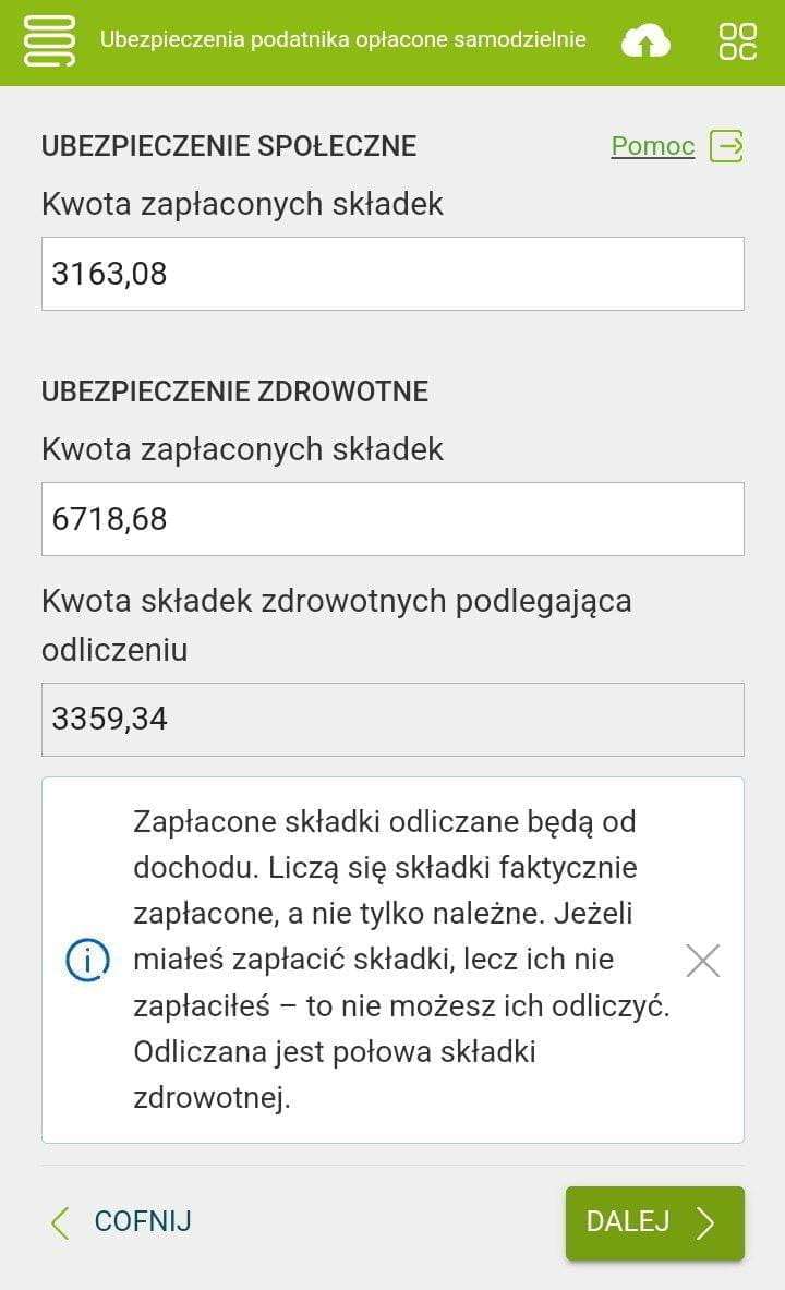 e-pity: поля сумм складок ZUS — społeczne и zdrowotne за год