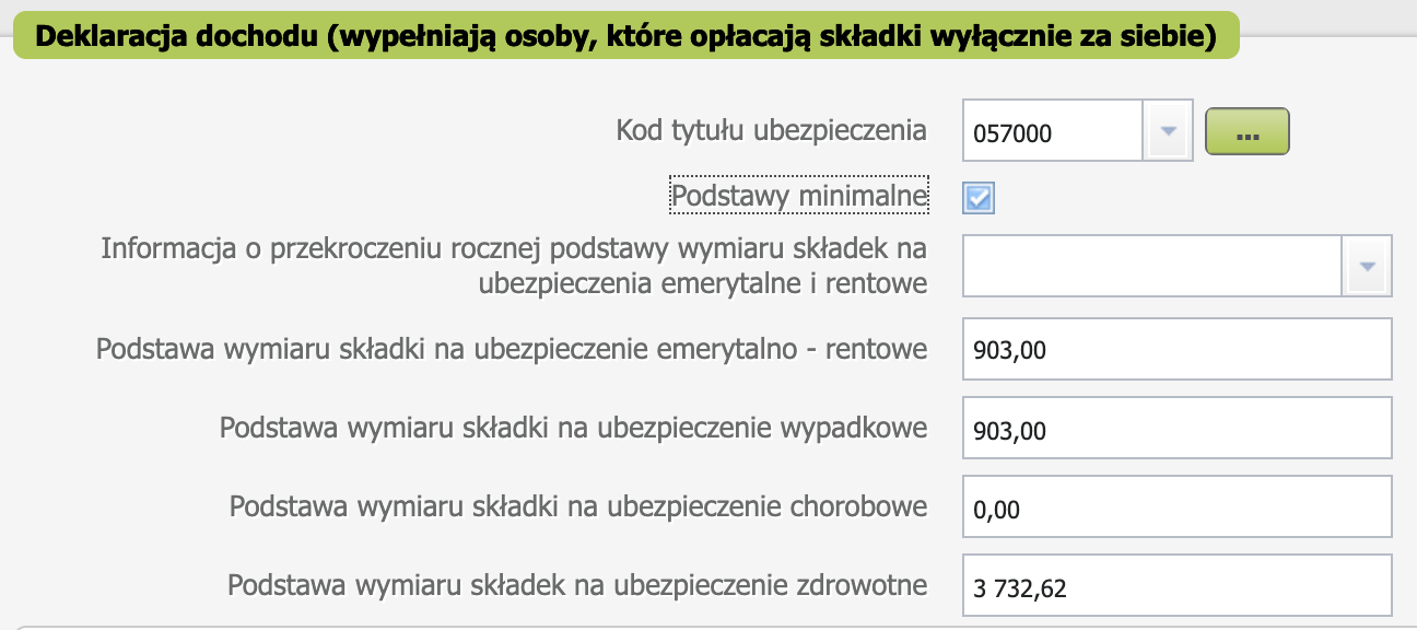 Галочка Podstawy minimalne для расчёта всех взносов