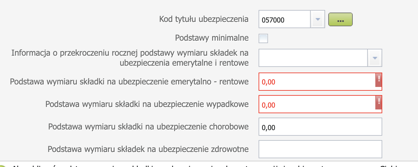 Форма Podstawy składek: Kod tytułu ubezpieczenia