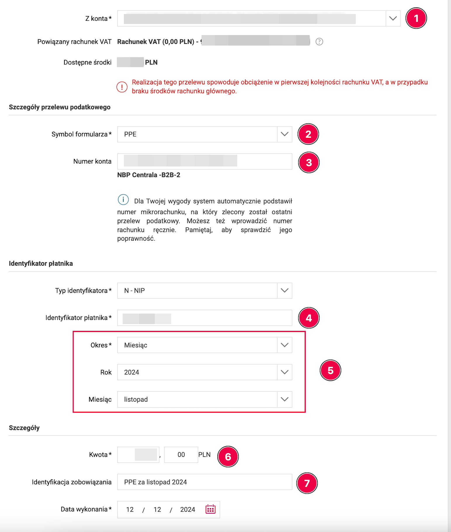 Millenium: меню Płatności, пункт Podatkowy/Celny