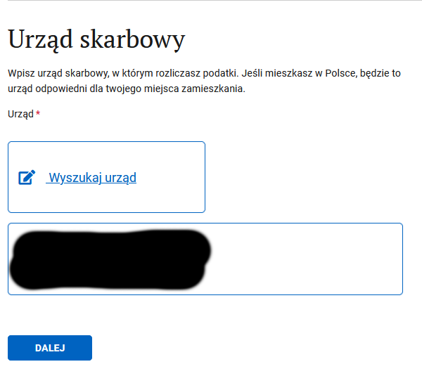 Шаг Urząd skarbowy: автоматически подобранная налоговая инспекция