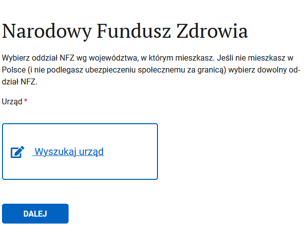 Шаг Oddział NFZ: выбор отделения NFZ по месту жительства