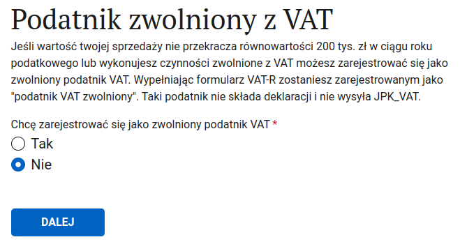 Форма VAT-R: отказ от освобождения от VAT (zwolnienie)