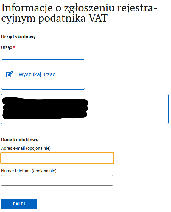 Информация о заявителе: выбор налоговой и контактные данные
