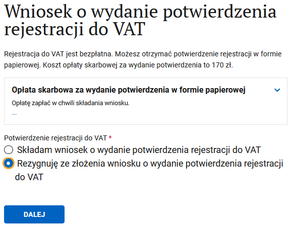Запрос подтверждения регистрации плательщиком VAT (potwierdzenie)