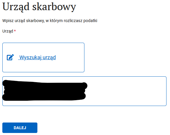 Раздел выбора urząd skarbowy (налоговой)