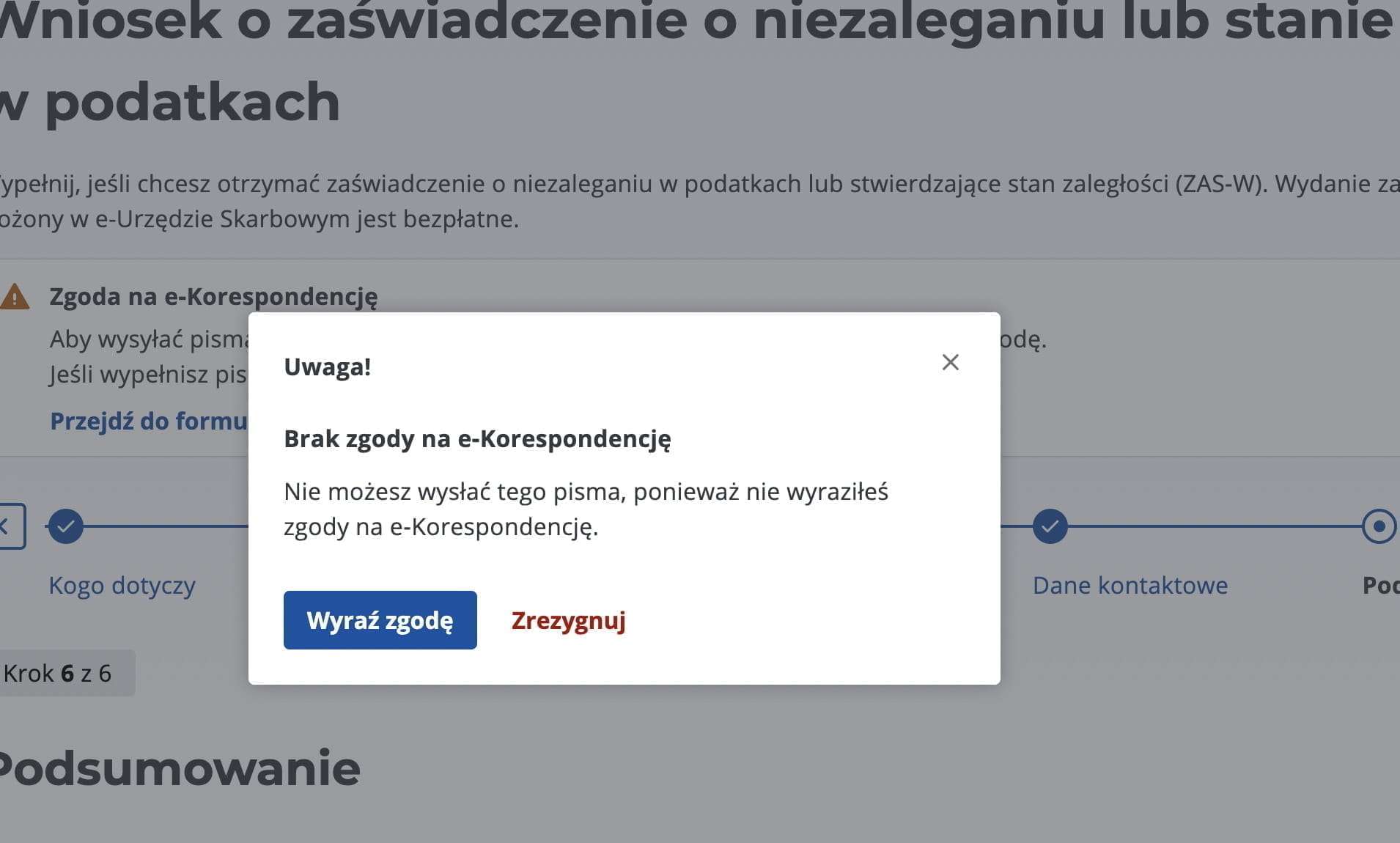 e-Urząd Skarbowy: ошибка из-за отключённой e-Korespondencji