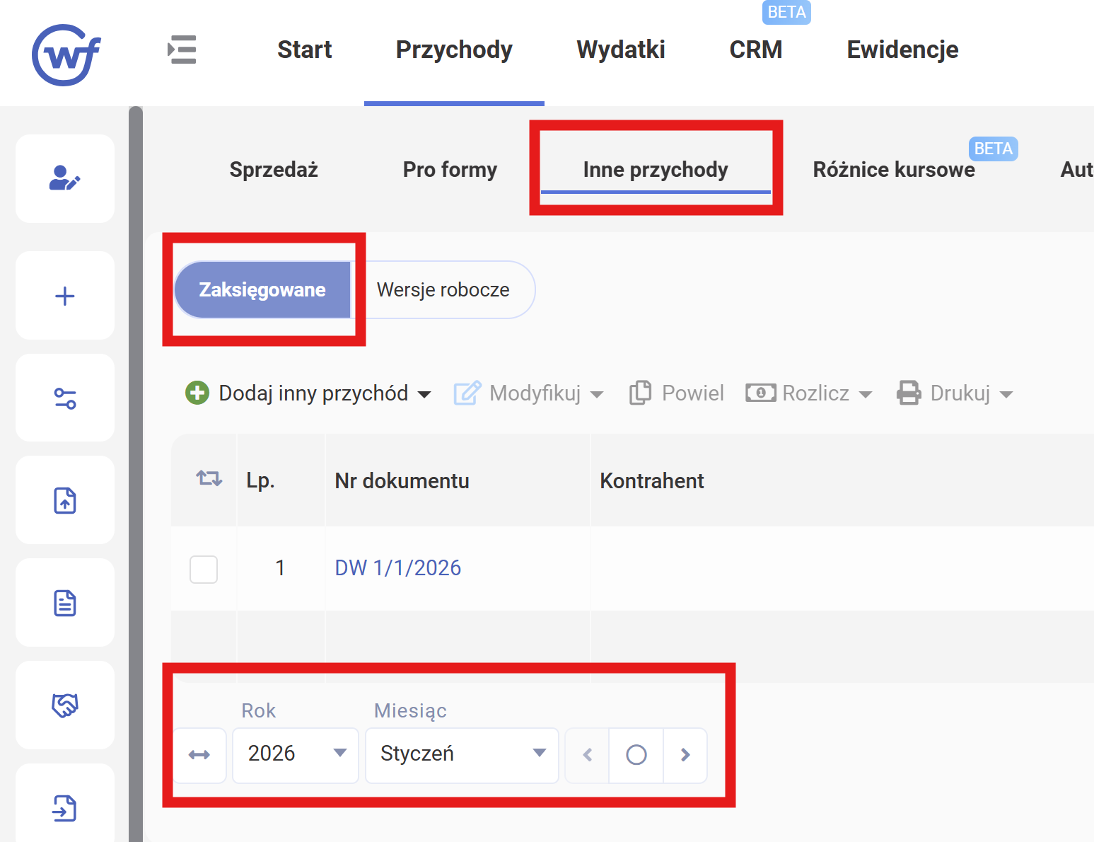 wFirma: новая строка курсовой разницы в таблице Inne przychody
