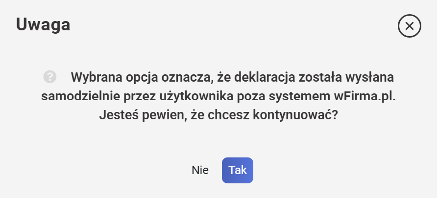 wFirma: предупреждение при отметке декларации ZUS DRA как отправленной