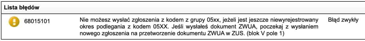 Ошибка 68015101: nie możesz wysłać zgłoszenia z kodem z grupy 05xx