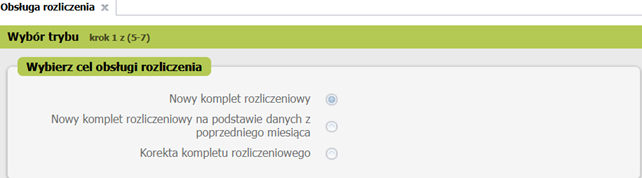 Креатор: выбран Nowy komplet rozliczeniowy, кнопка Dalej