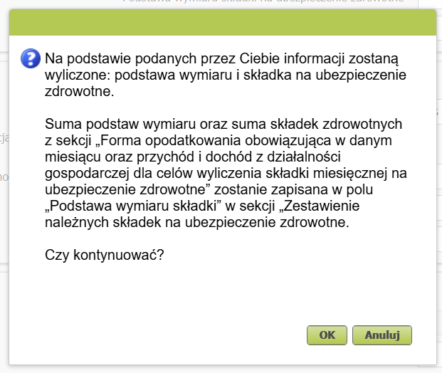 Сообщение о расчёте базы и взноса на медстрахование, кнопка Ok