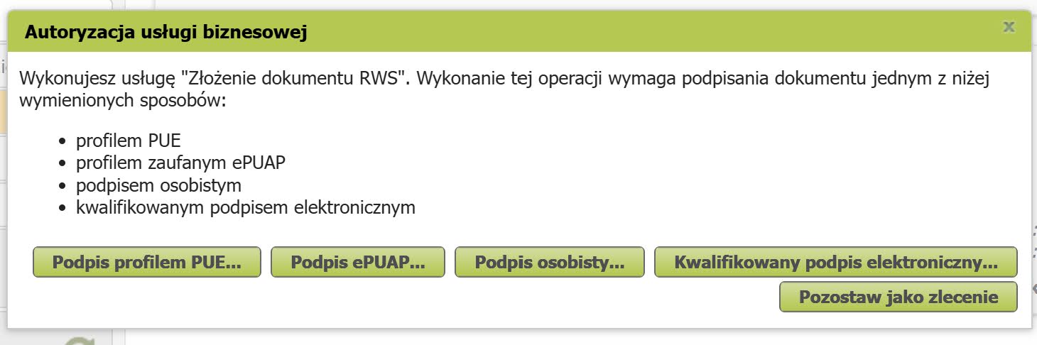 Окно выбора способа подписи, первый вариант — Podpis profilem PUE